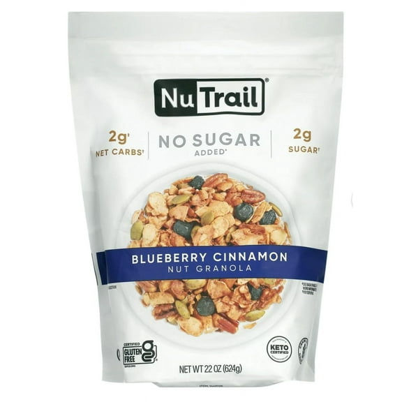 NuTrail, Keto Blueberry Nut Granola Healthy Breakfast Cereal, Low Carb Snacks & Food, Almonds, Pecans, Coconut and More, 2g Net Carbs, 1.37 lb, 22 Oz