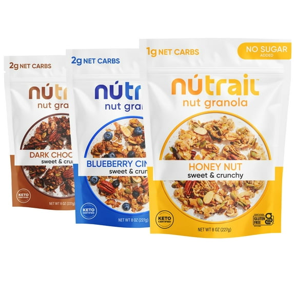 NuTrail Nut Granola Cereal, Variety Pack, SMRNo Sugar Added, Keto, Low Carb, Gluten Free, Grain Free, Healthy Breakfast 8 oz. 3 Count