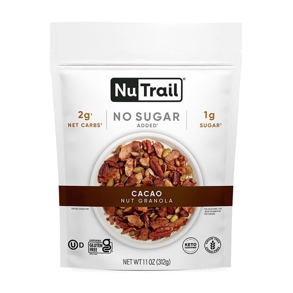 NuTrail Nut Granola, Cacao, No Sugar Added, Gluten Free, Grain Free, Keto, Low Carb, Healthy Breakfast Cereal 11 oz. 1 Count