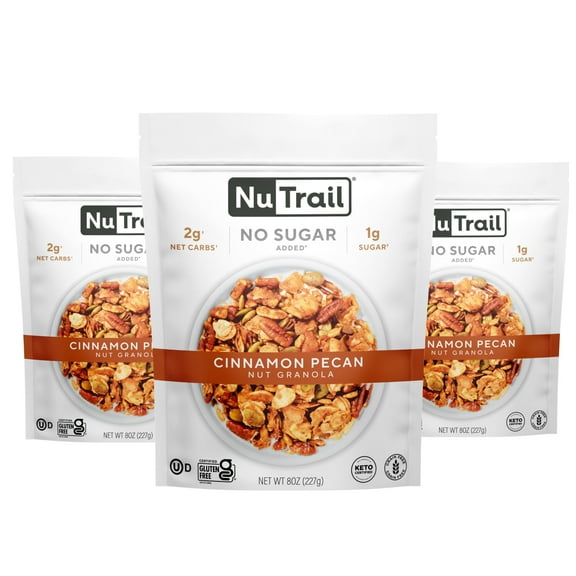 NuTrail Nut Granola, Cinnamon Pecan, No Sugar Added, Gluten Free, Grain Free, Keto, Low Carb, Healthy Breakfast Cereal 8 oz. 3 Count