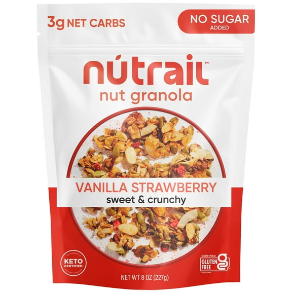 NuTrail Nut Granola Cereal, DHF10Vanilla Strawberry, No Sugar Added, Keto, Low Carb, Gluten Free, Grain Free, Healthy Breakfast 8 oz. 1 Count