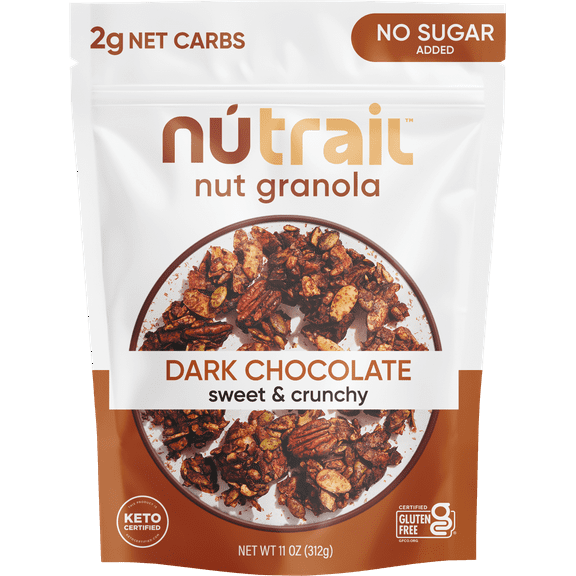 NuTrail Nut Granola Cereal, Dark Chocolate, No Sugar Added, Keto, Gluten Free,  11 oz. 1 Count