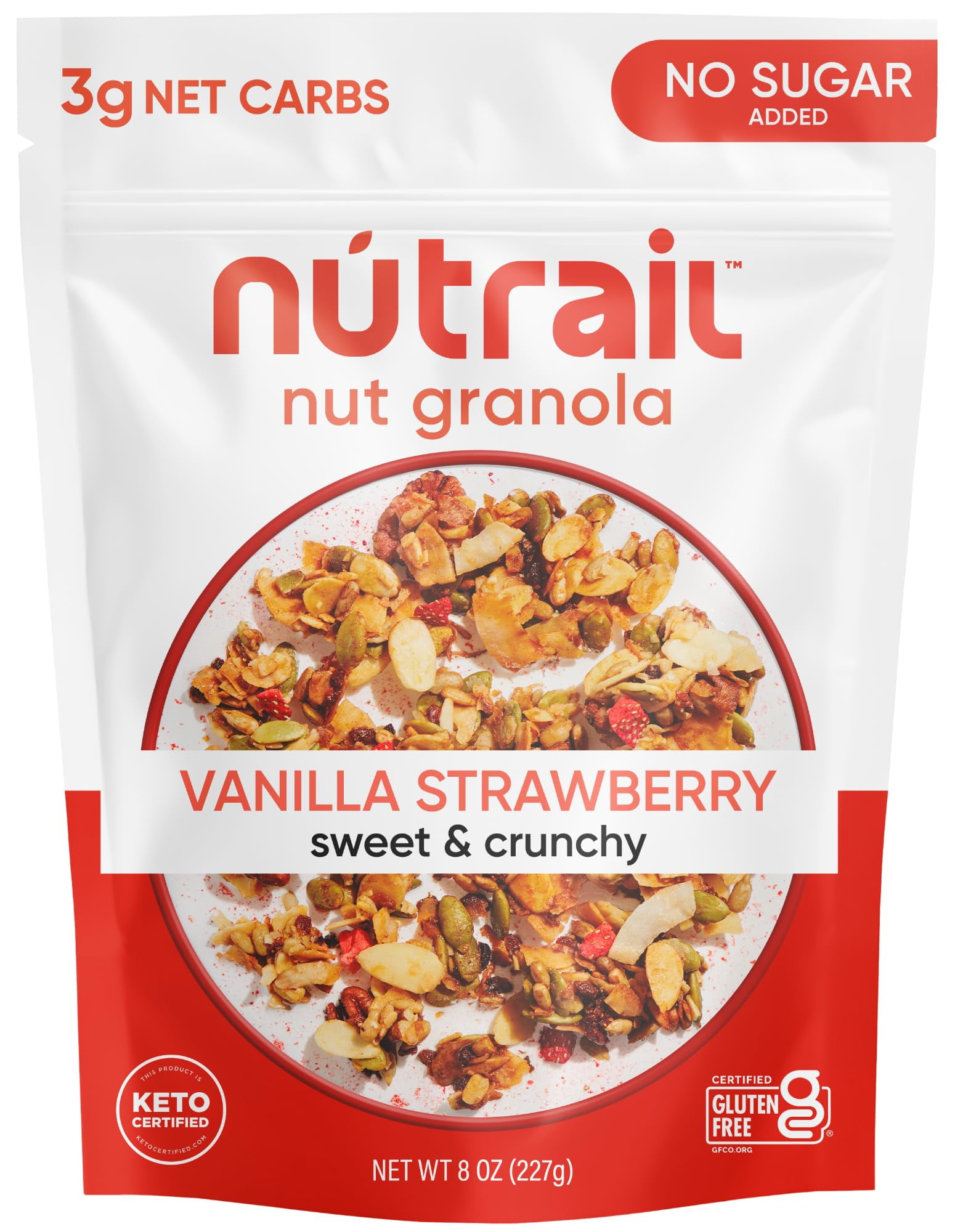 NuTrail Nut Granola Cereal, HHA1 Vanilla Strawberry, No Sugar Added