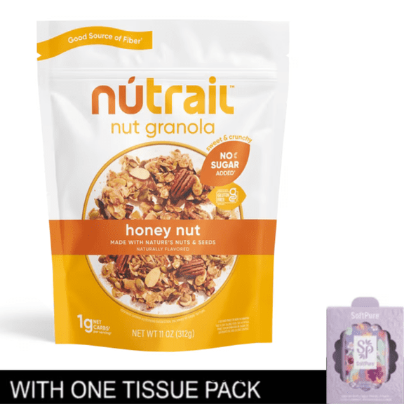 NuTrail Nut Granola Cereal, Honey Nut, No Sugar Added, Keto, Gluten Free, 11 oz. 1 Count with tissue pack