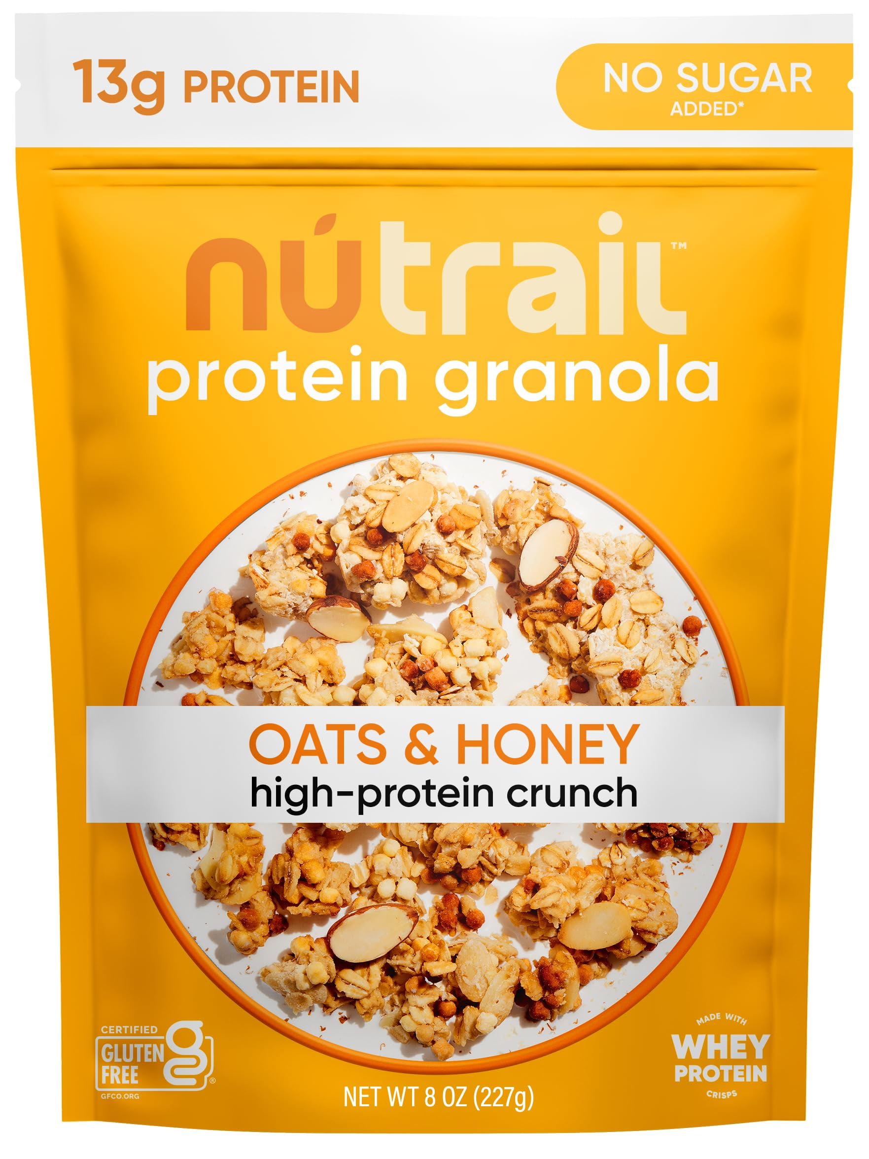 NuTrail Protein Granola Cereal, MMF7 Honey and Oats, No Sugar Added, 8