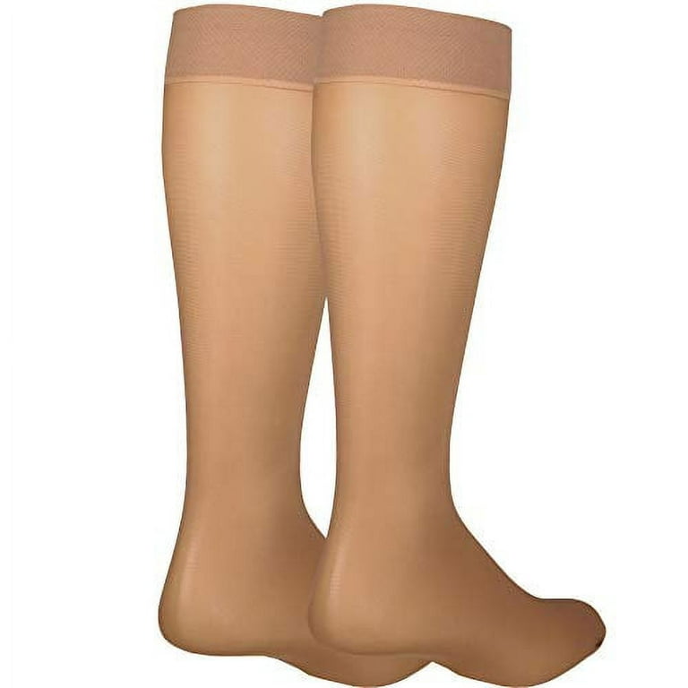 NuVein Sheer Compression Stockings for Women Fashion Silky Sheen Denier  Knee High, Beige, X-Large