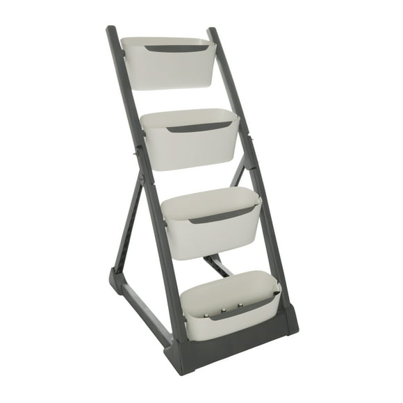 NuVue Products 2-in-1 Vertical Outdoor Garden Bed with 4 Tiers, White/Gray