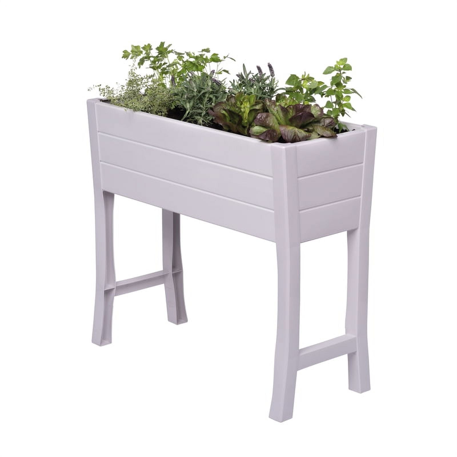 White Vinyl Elevated Garden Box with Woodgrain Texture