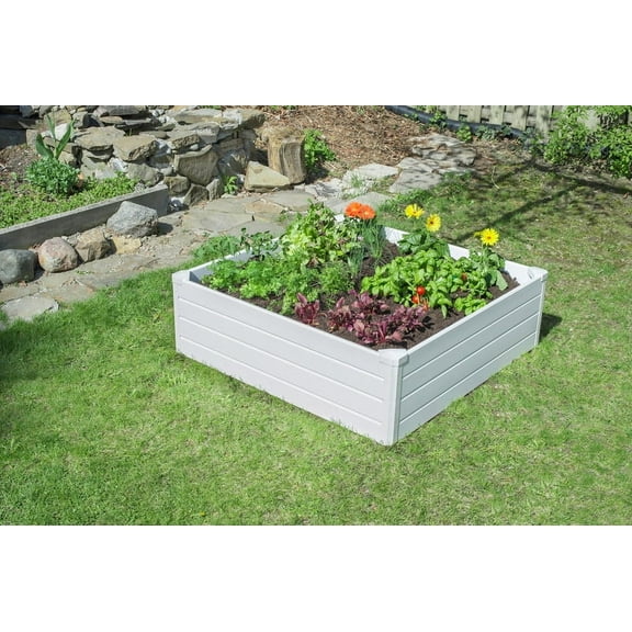 NuVue Deluxe 48" Square x 15" H White Vinyl Raised Garden Bed