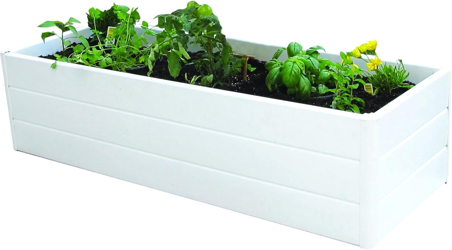 White PVC Raised Garden Planter Box with Woodgrain Texture