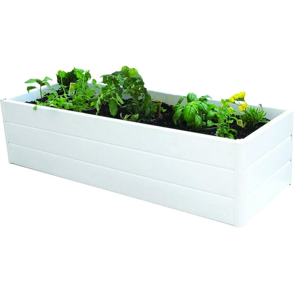 NuVue Products 26005 Outdoor Raised Garden Bed, 44.5" x 16" x 11.5", White PVC Woodgrain Planter Box