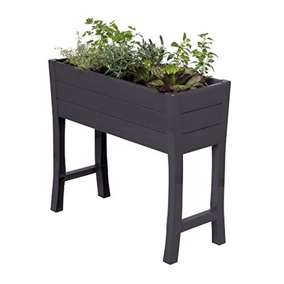 NuVue Products 26021 Elevated Garden Bed - 36” x 15” x 32” Slate Gray PVC Woodgrain Texture Weather-Resistant Planter Box, 1 Count