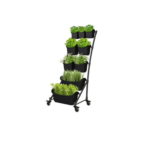 Nuvue Products 27006 Vertical Raised Garden Bed on Wheels, 9 BPA-Free Pots, Indoor/Outdoor Plant Stand