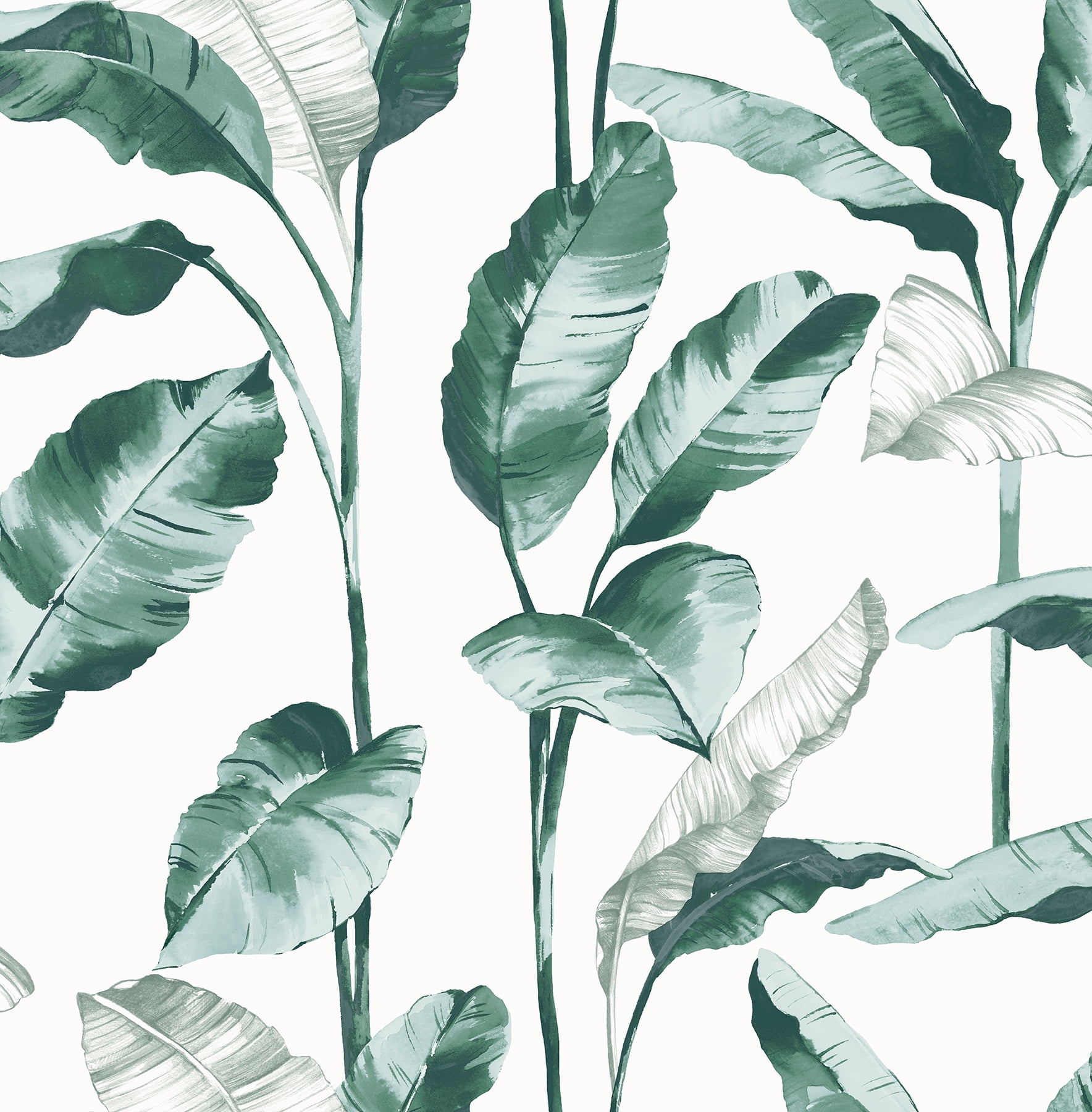 Teal and White Vinyl Peel and Stick Banana Leaf Wallpaper