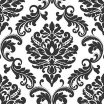NuWallpaper Ariel Black and White Damask Vinyl Peel And Stick Wallpaper, 216-in by 20.5-in, 30.75 sq. ft.