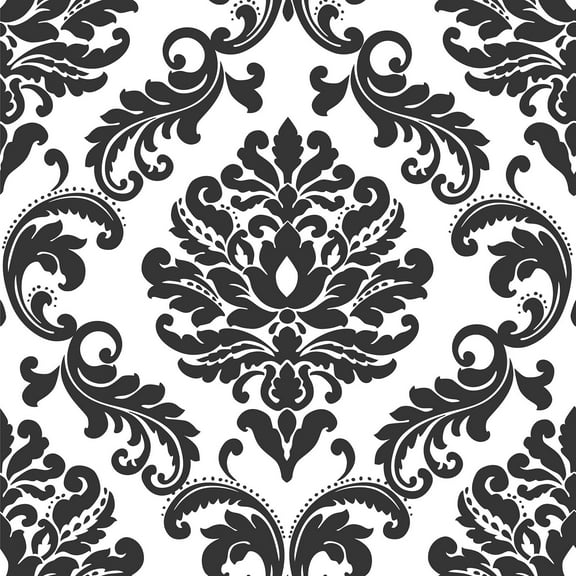 NuWallpaper Ariel Black and White Damask Vinyl Peel And Stick Wallpaper, 216-in by 20.5-in, 30.75 sq. ft.