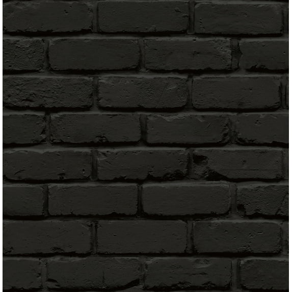 NuWallpaper Black Amsterdam Brick Peel & Stick Wallpaper, 216" x 20.5", for Home Decoration