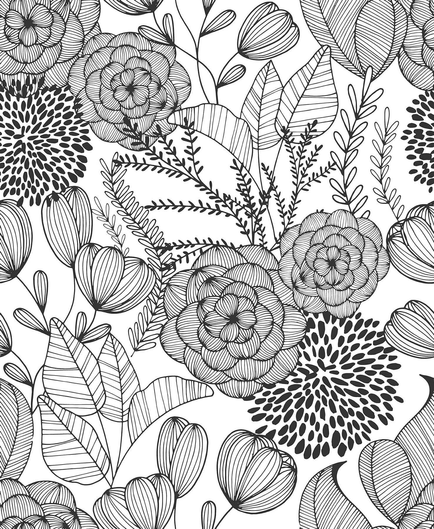 NuWallpaper Black Secret Garden Vinyl Peel And Stick Wallpaper, 216-in by 20.5-in, 30.75 sq. ft.