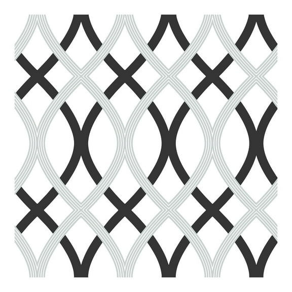 NuWallpaper Black and Silver Lattice Vinyl Peel And Stick Wallpaper, 216-in by 20.5-in, 30.75 sq. ft.