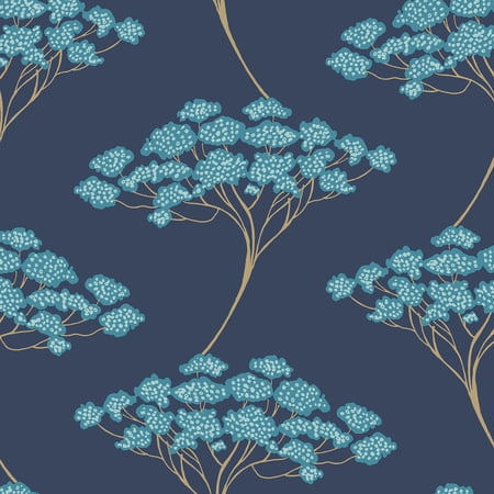 NuWallpaper Blue Ficus Vinyl Peel And Stick Wallpaper, 216-in by 20.5-in, 30.75 sq. ft.
