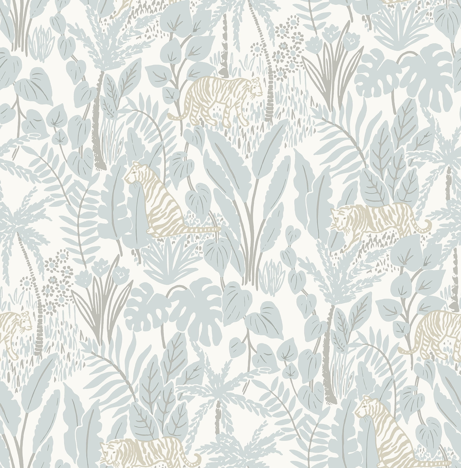 Blue and Taupe Jungle Safari Peel and Stick Wallpaper Roll