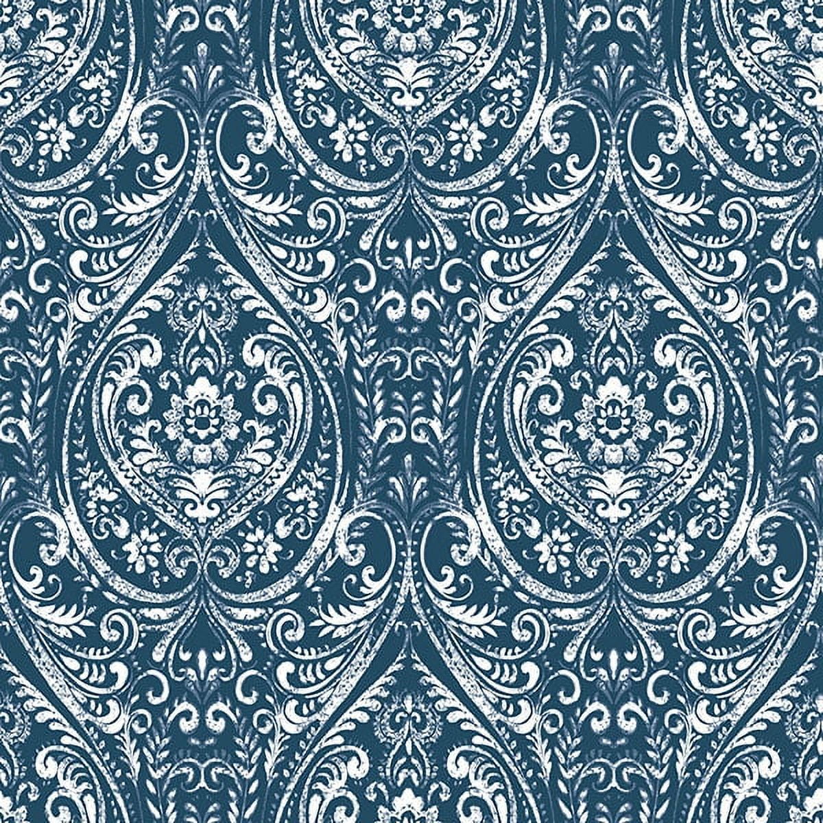 Indigo Blue Damask Peel & Stick Vinyl Wallpaper