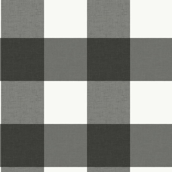 NuWallpaper Charcoal Farmhouse Plaid Vinyl Peel And Stick Wallpaper, 216-in by 20.5-in, 30.75 sq. ft.