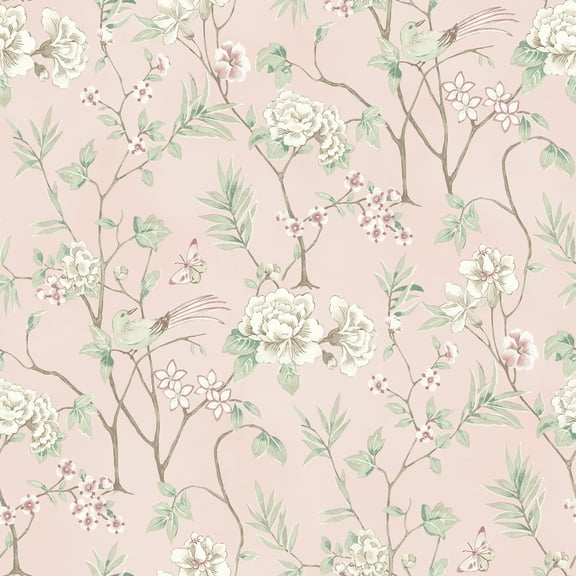 NuWallpaper Chinoiserie Garden Pink Peel and Stick Wallpaper