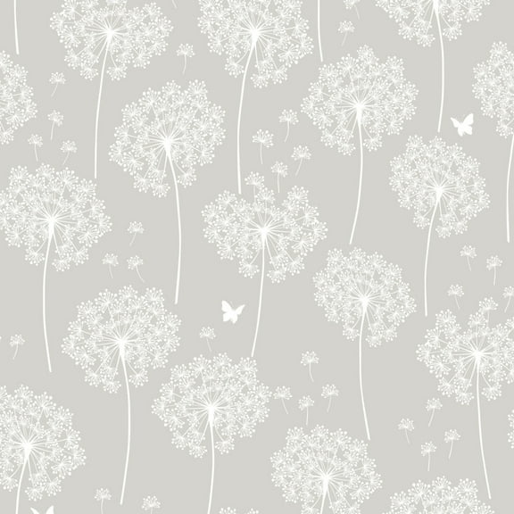 NuWallpaper Dandelion Grey Vinyl Peel And Stick Wallpaper, 216-in by 20.5-in, 30.75 sq. ft.