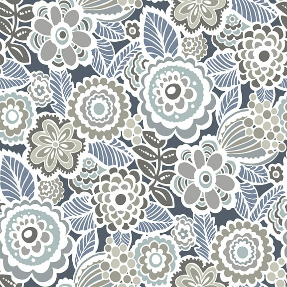 NuWallpaper Dream On Navy Vinyl Peel And Stick Wallpaper, 216-in by 20.5-in, 30.75 sq. ft.