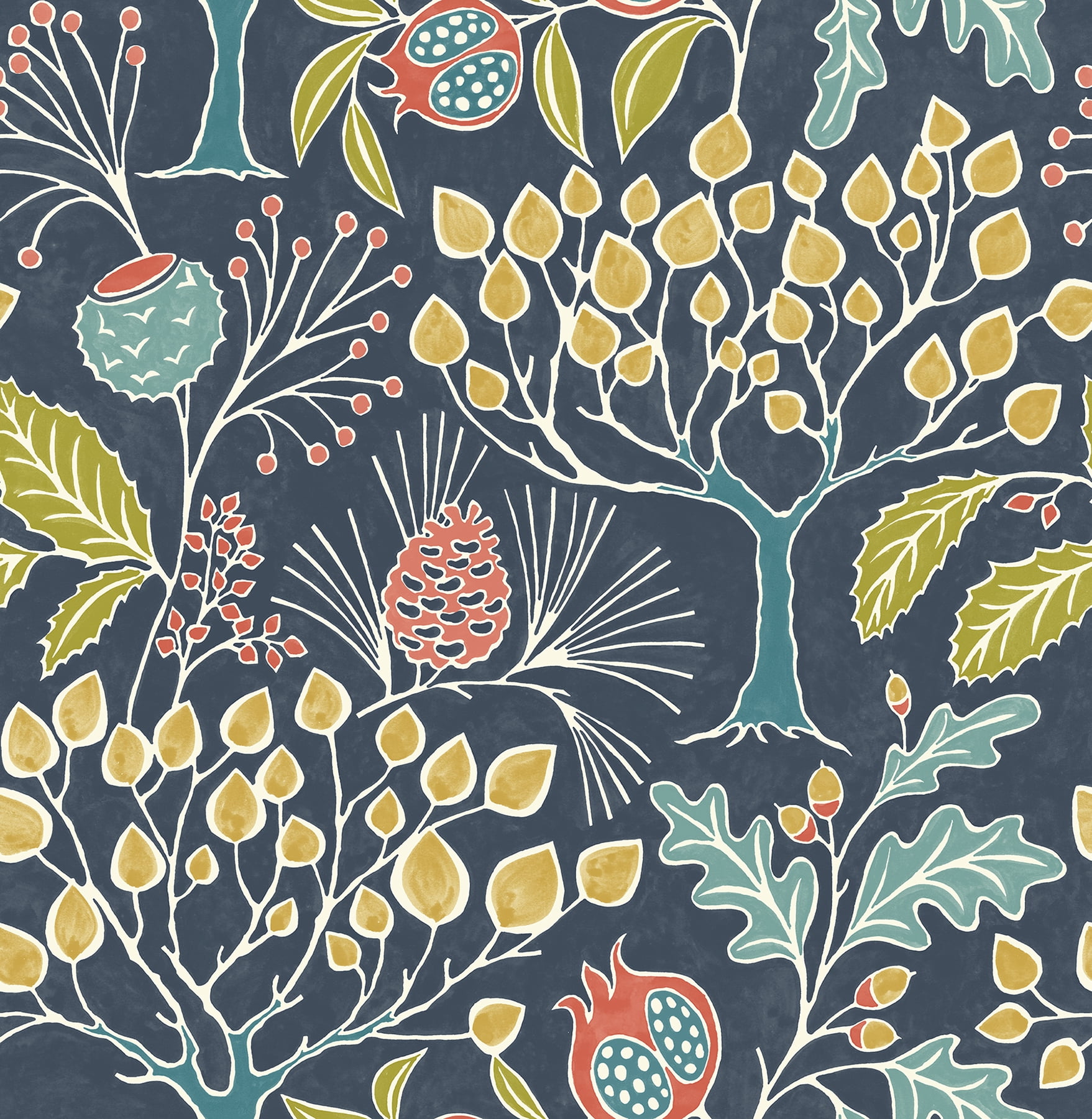 NuWallpaper Groovy Garden Navy Vinyl Peel And Stick Wallpaper, 216-in by 20.5-in, 30.75 sq. ft.