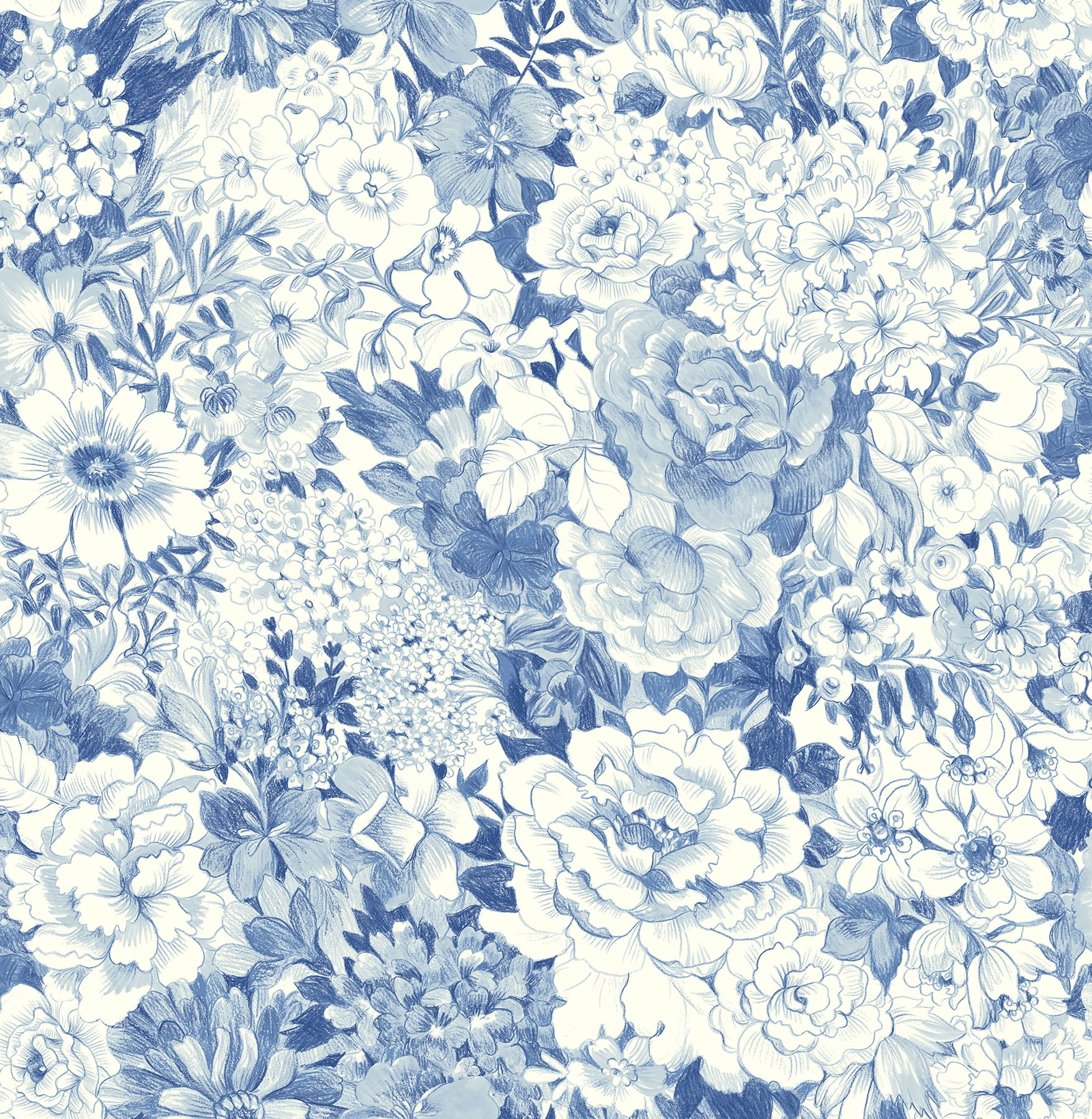 NuWallpaper Indigo Empress Garden Vinyl Peel And Stick Wallpaper, 216-in by 20.5-in, 30.75 sq. ft.