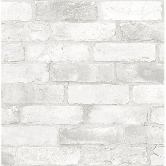 NuWallpaper Loft White Brick Raised Ink Vinyl Peel And Stick Wallpaper, 216-in by 20.5-in, 30.75 sq. ft.