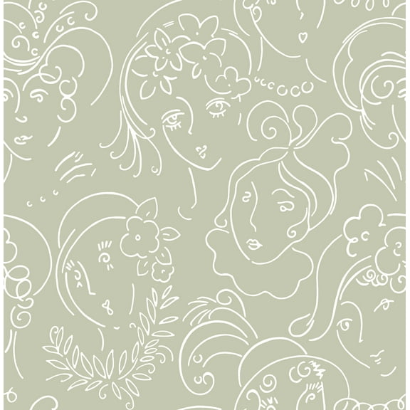 NuWallpaper Lovely Green Ladies Who Lunch Novelty Peel & Stick Wallpaper