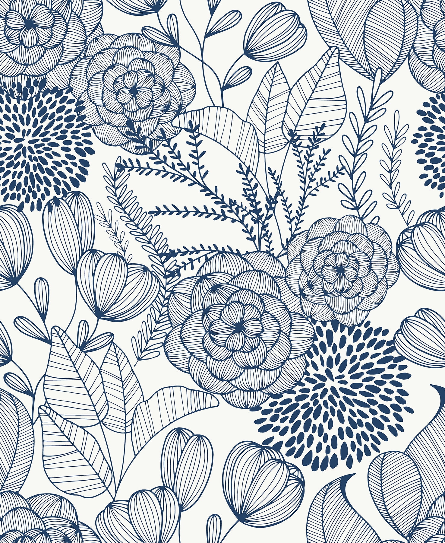 NuWallpaper Navy Secret Garden Vinyl Peel And Stick Wallpaper, 216-in by 20.5-in, 30.75 sq. ft.