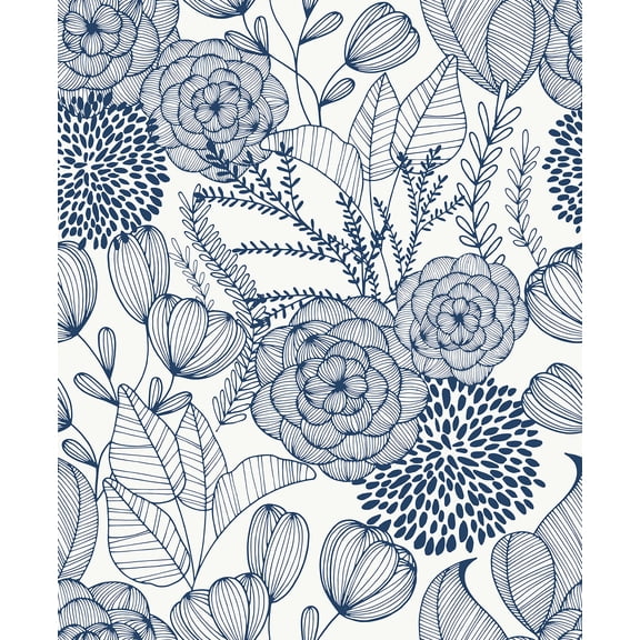 NuWallpaper Navy Secret Garden Vinyl Peel And Stick Wallpaper, 216-in by 20.5-in, 30.75 sq. ft.