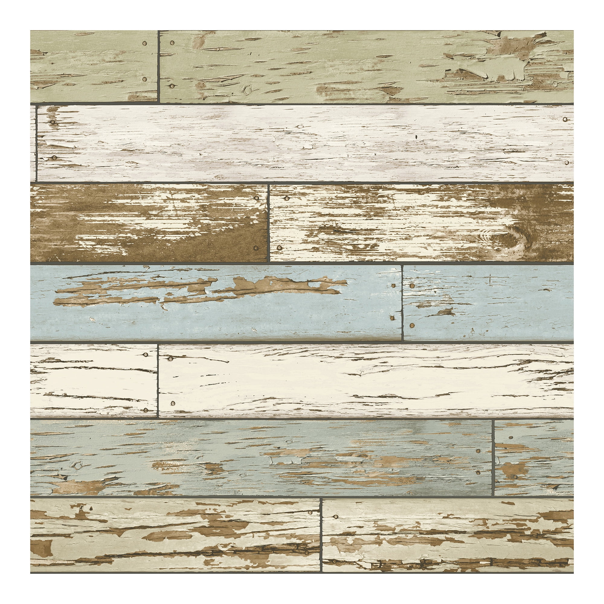 Vintage Turquoise and Beige Wood Peel and Stick Wallpaper