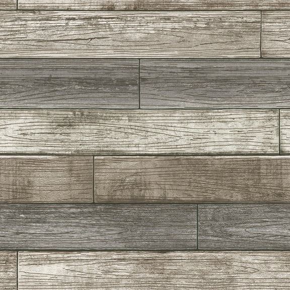 NuWallpaper Reclaimed Wood Plank Natural Raised Ink Vinyl Peel and Stick Wallpaper, 216-in by 20.5-in, 30.75 Sq. ft. 1 count