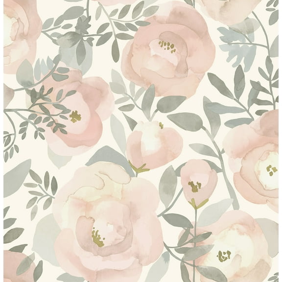 NuWallpaper Rose Peachy Keen Vinyl Peel And Stick Wallpaper, 216-in by 20.5-in, 30.75 sq. ft.