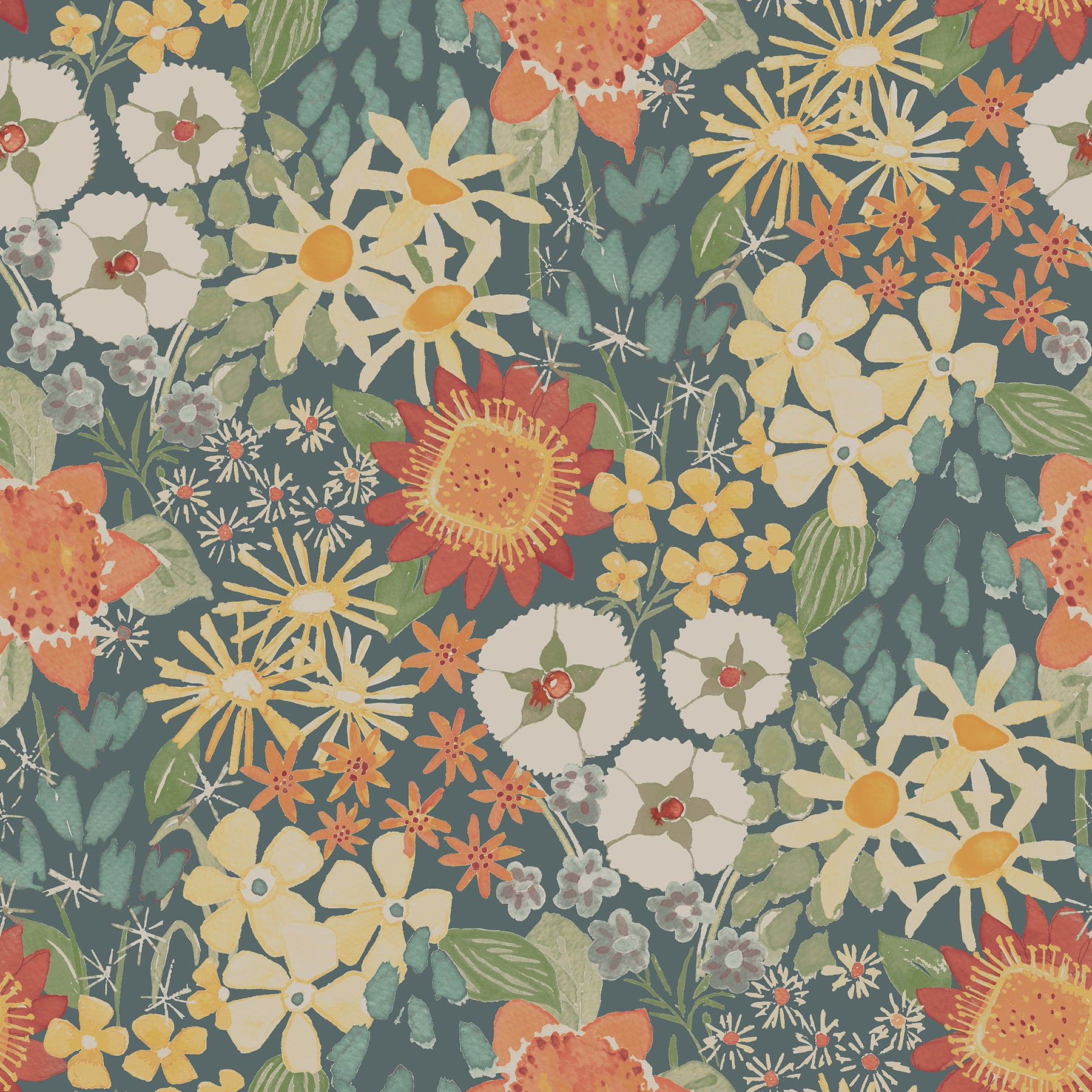 Sadie Teal Floral Peel and Stick Wallpaper Roll
