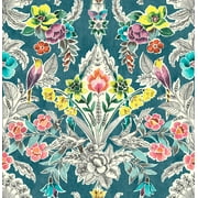 NuWallpaper Teal Summer Love Vinyl Peel And Stick Wallpaper, 216-in by 20.5-in, 30.75 sq. ft.