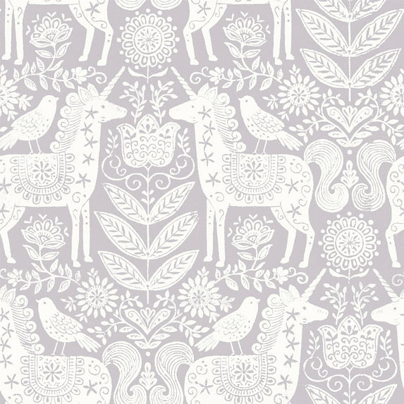 NuWallpaper Unicorn Stamp Purple Peel & Stick Wallpaper