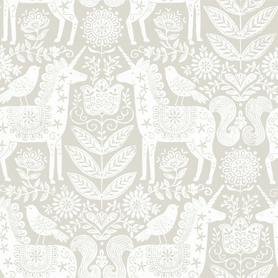 NuWallpaper Unicorn Stamp Taupe Peel & Stick Wallpaper