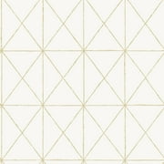 NuWallpaper White And Gold Get In Line Vinyl Peel And Stick Wallpaper, 216-in by 20.5-in, 30.75 sq. ft.