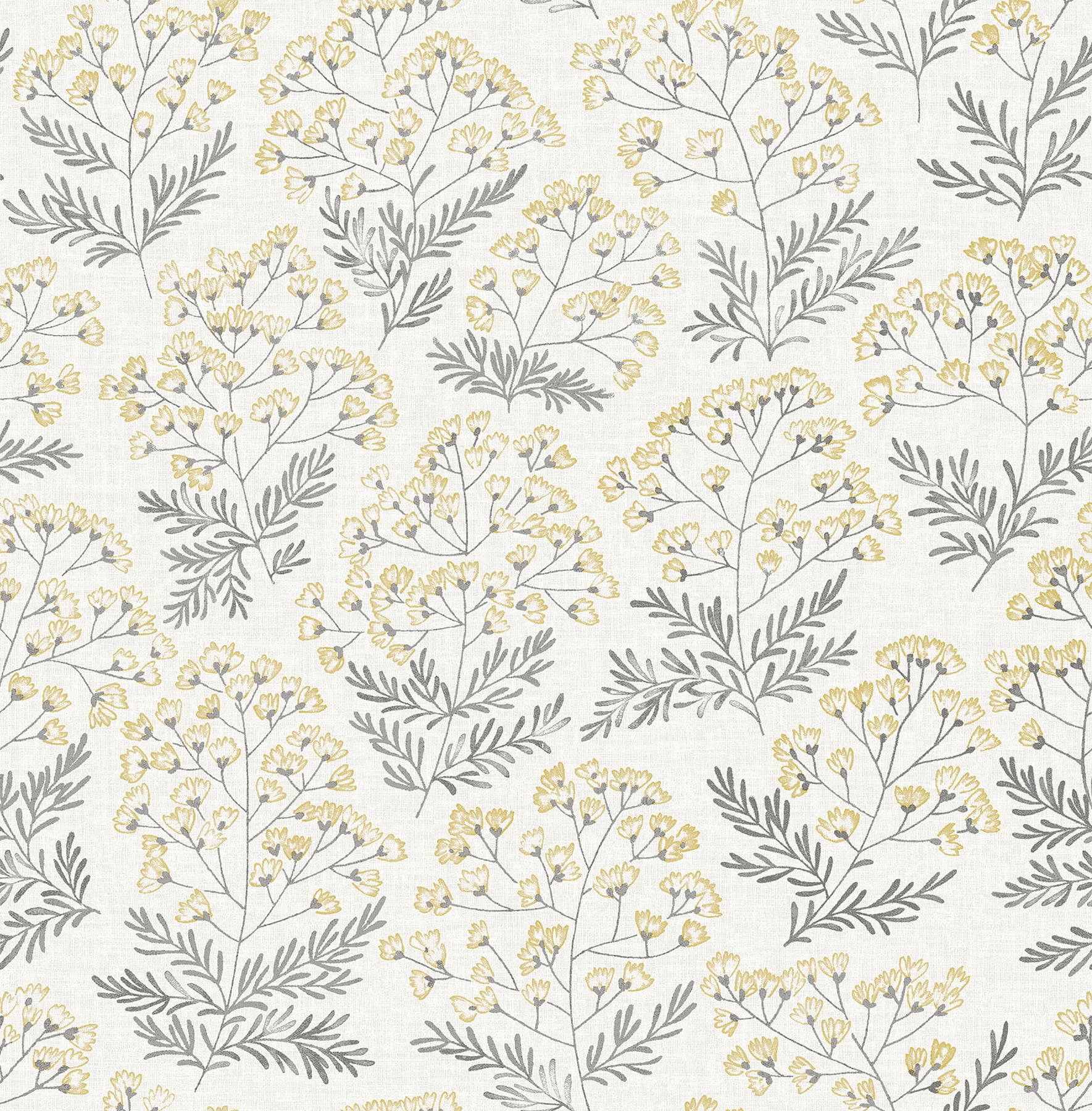 Yellow and Gray Floral Self-Adhesive Peel and Stick Wallpaper