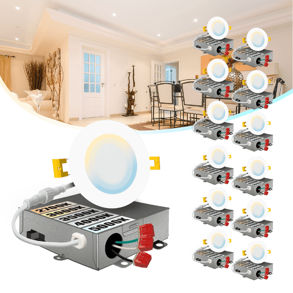 NuWatt 3'' Ultra Slim Selectable CCT New Construction LED Canless Recessed Wafer Light 12 Pack