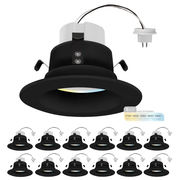 NuWatt 4 in. Black Trim MR16 Low Voltage 12V Retrofit LED Can Light, 5CCT Recessed Downlight 12PK