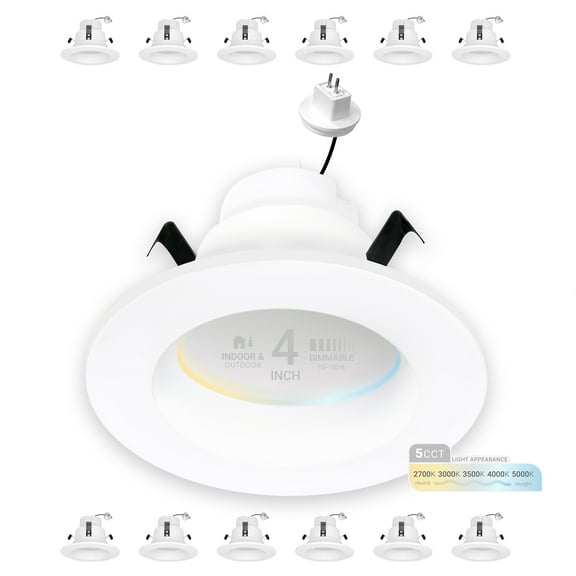NuWatt 4 in. MR16 Low Voltage 12V Retrofit LED Can Light, 10W, 5CCT Dimmable Recessed Downlight 12PK