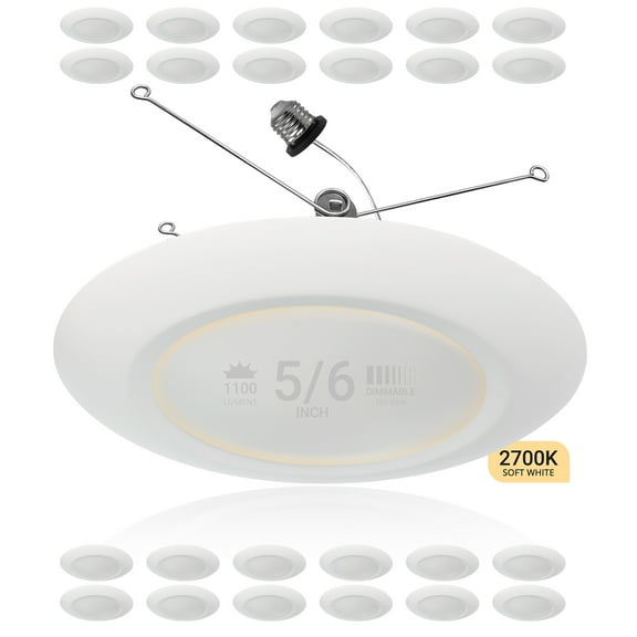 NuWatt 5/ 6'' LED Recessed Retrofit Low Profile Disk Downlights, E26 Base, 2700K Soft White, 24PK