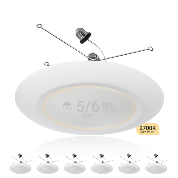 NuWatt 5/ 6'' LED Recessed Retrofit Low Profile Disk Downlights, E26 Base, 2700K Soft White, 6PK